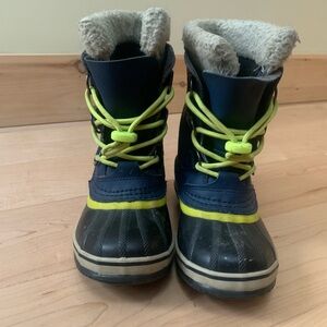 Sorel Kids' Navy and Lime Snow Boots Size 1